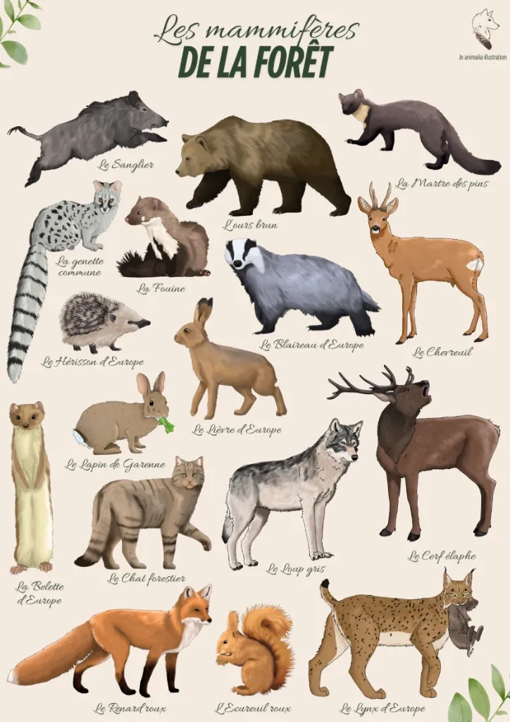 Affiche - Les mammifères de la forêt